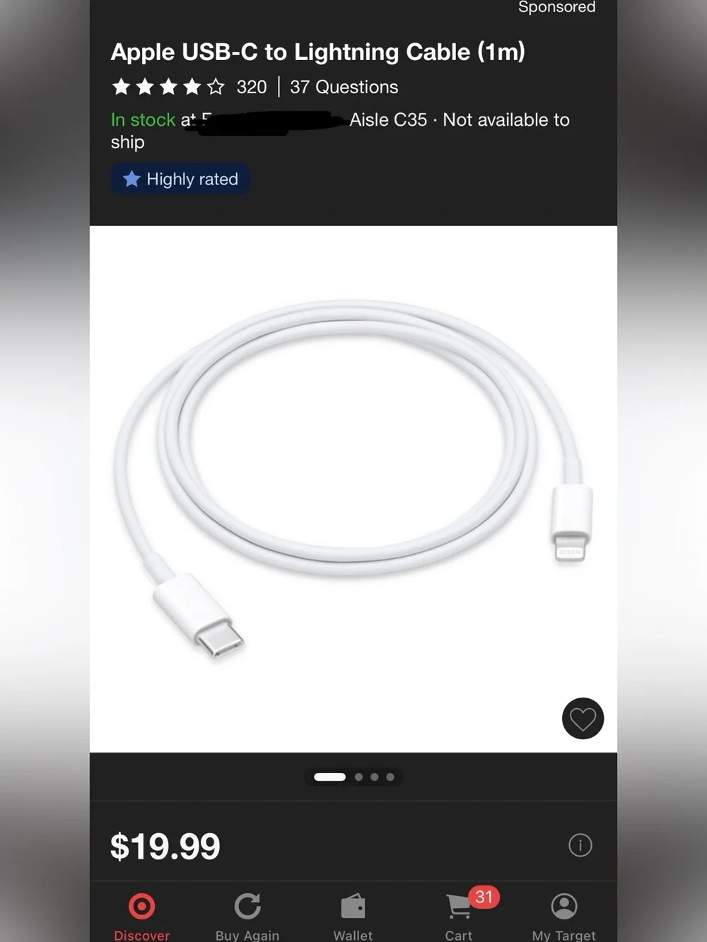 Apple White Lightning to USB Cable - Brand New